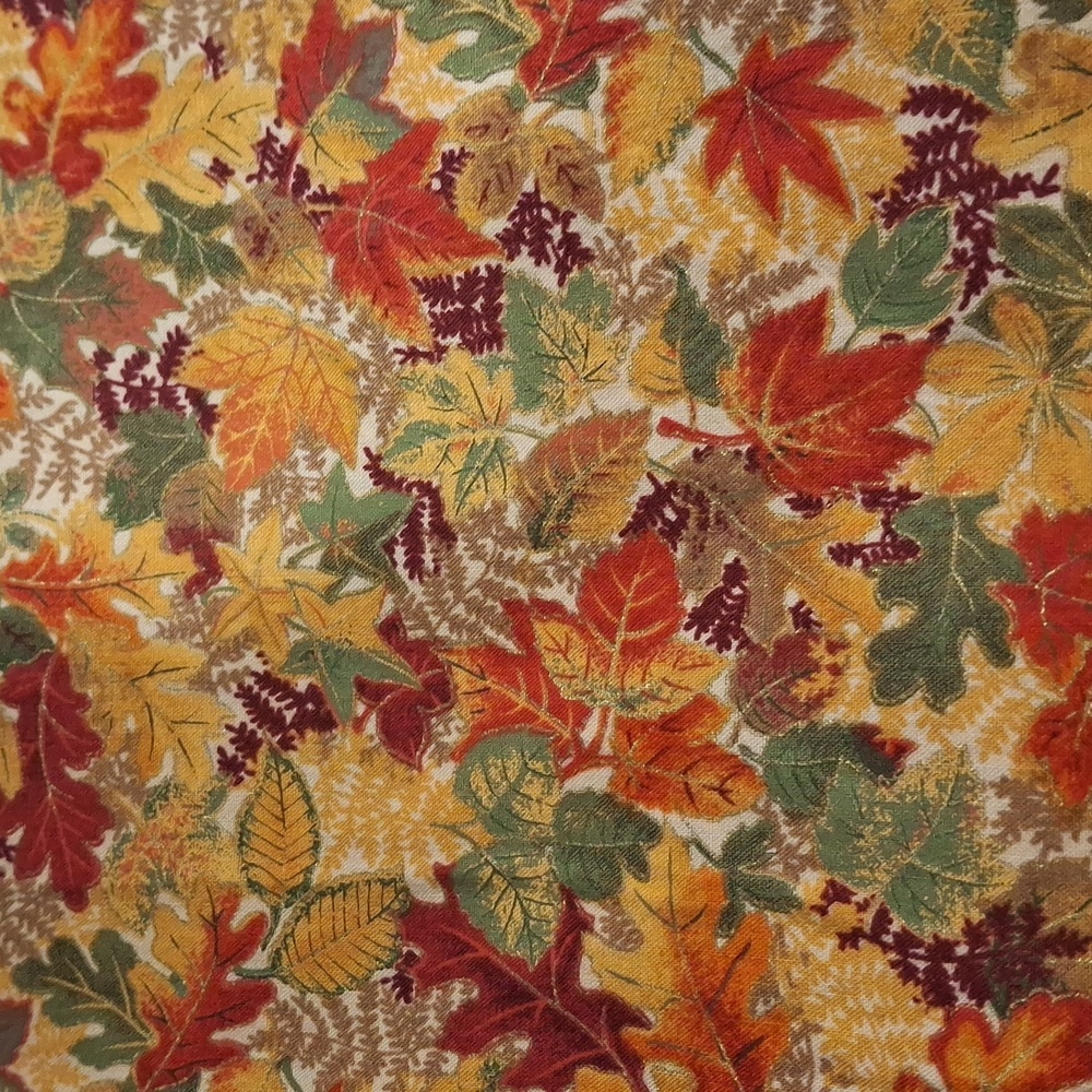 FABRIC #1184 - Cotton - Fall Autumn Leaves Orange Green Gold 50 x 45